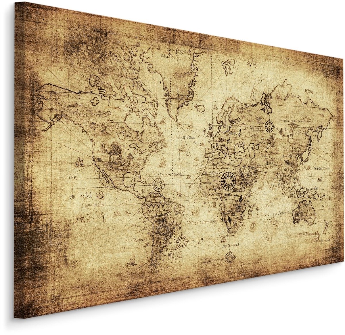 karo-art Schilderij - Oude vintage wereldkaart, Premium Print, 5 maten Multikleur