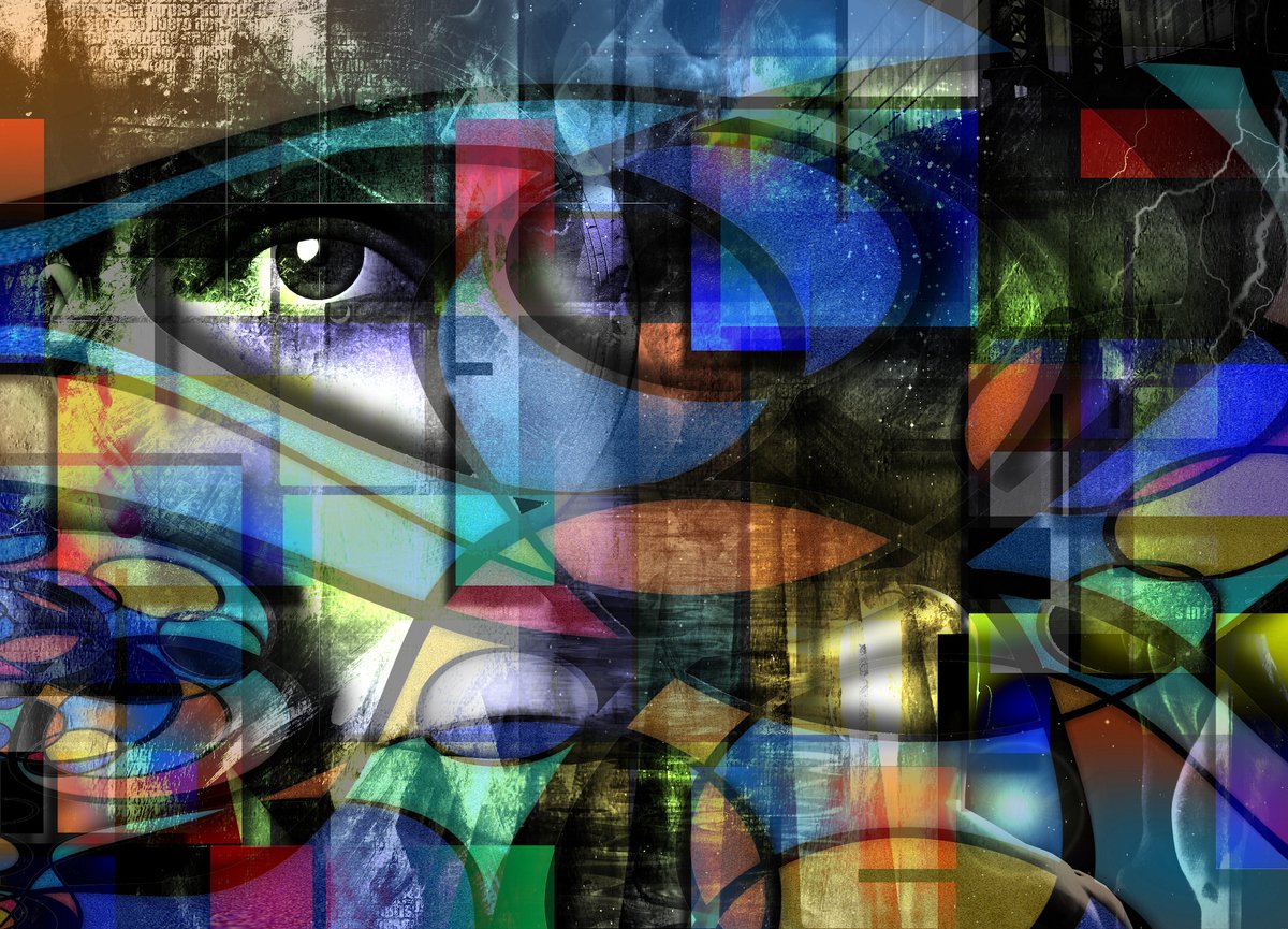 karo-art Schilderij - Abstract modern, het oog , 2 maten , multikleur , Premium print