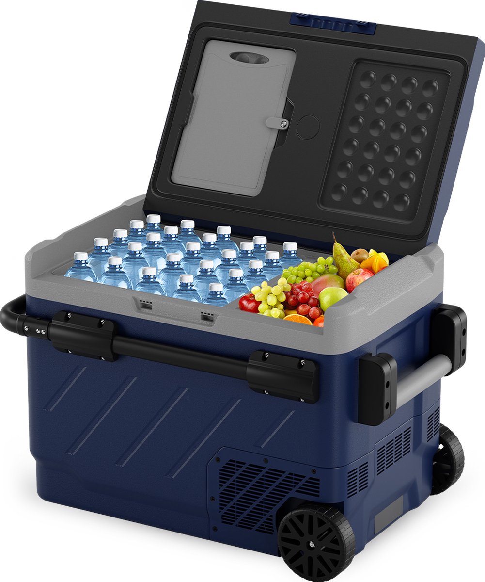 Auronic Elektrische Compressor Koelbox - Vriezen en Koelen - Coolbox met Wielen - 49L - 12V en 240V - Blauw