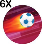 BWK Flexibele Ronde Placemat - Voetbal met Vuur - Rode Achtergrond - Set van 6 Placemats - 50x50 cm - PVC Doek - Afneembaar