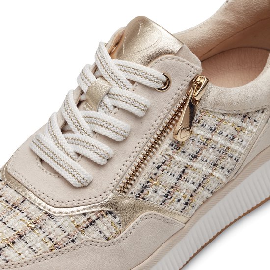 Sneakersy damskie na koturnie - Marco Tozzi 23744, beżowe ze złotem