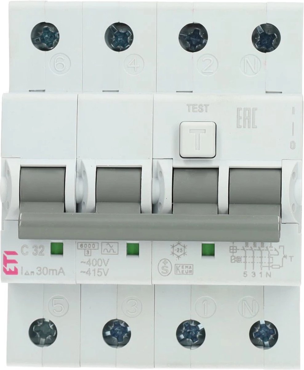 ETI aardlekautomaat 3-polig+nul 32A C-kar 30mA (431001166)