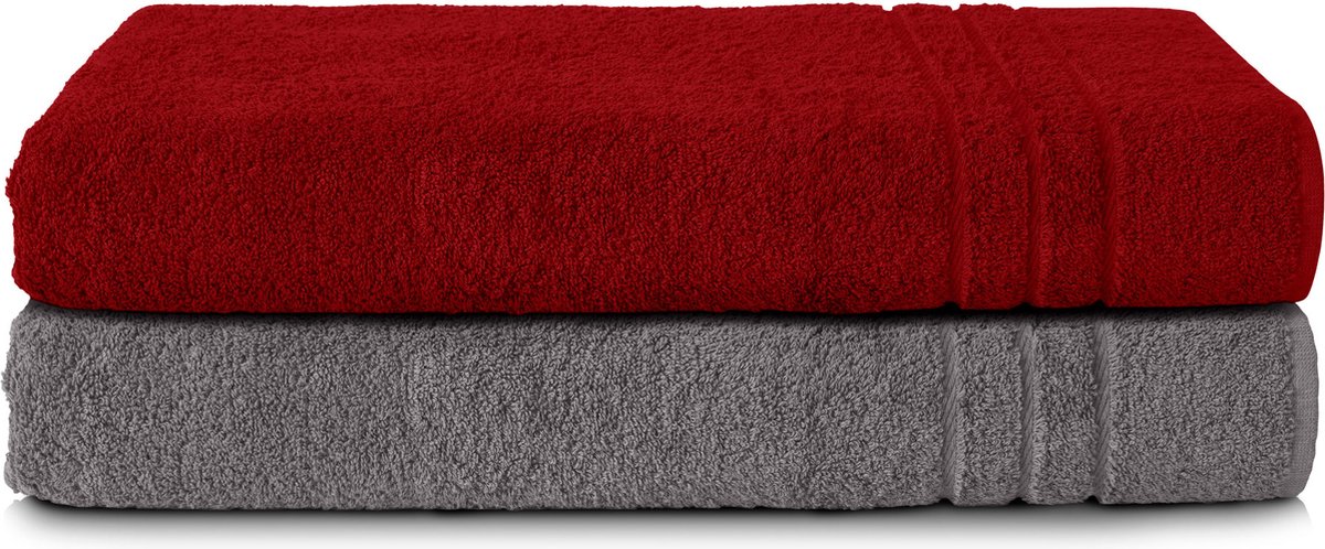 Komfortec Set van 2 Handdoeken 80x200 cm, 100% Katoen, XXL Saunahanddoeken, Saunahanddoek Zacht, Grote badstof, Sneldrogend, Antracietgrijs&Rood