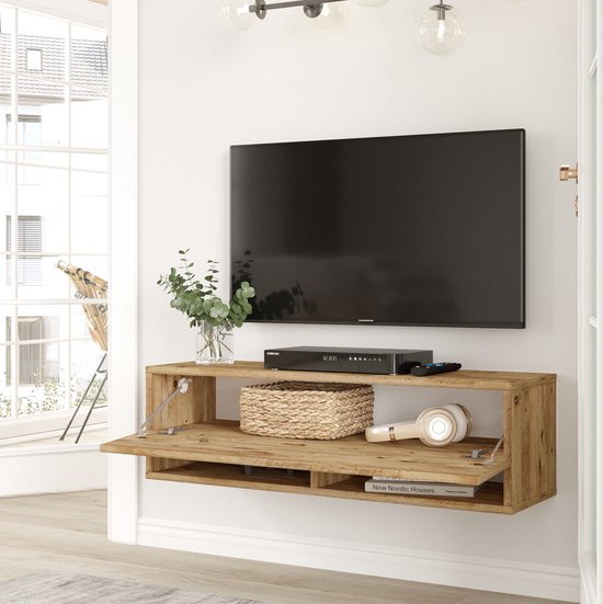 Meuble TV flottant - Design élégant en Chêne - 100 cm de large - Perfect  pour chaque salon | bol