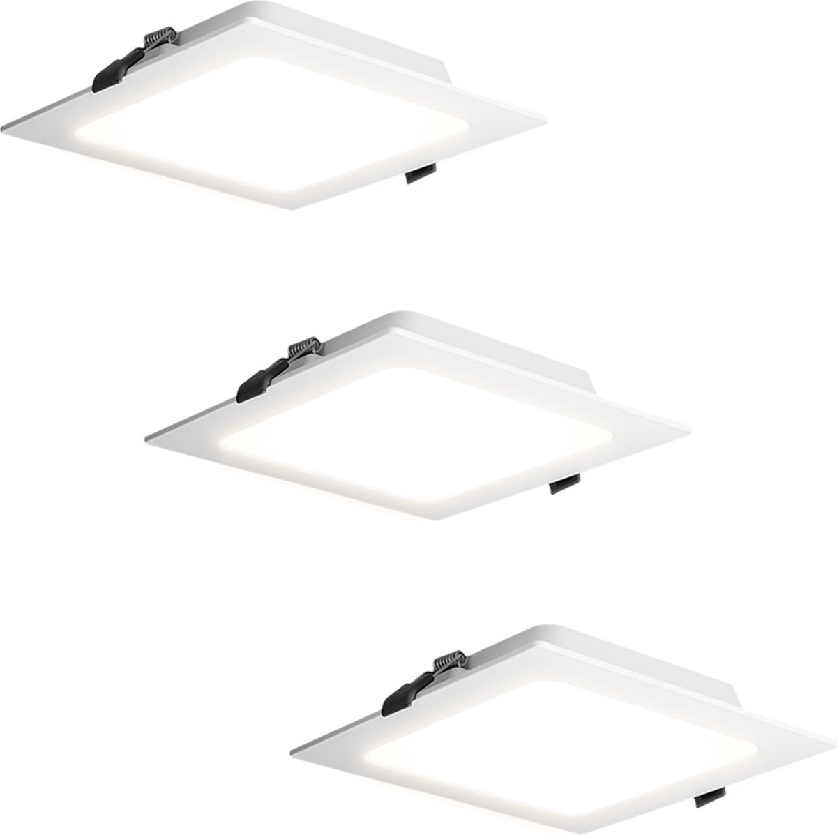 HOFTRONIC - 3-Pack Virginia inbouwspots - 6W - 490 lumen - Extra plat - 4000K neutraal wit - Wit - Vierkant - 120x120cm