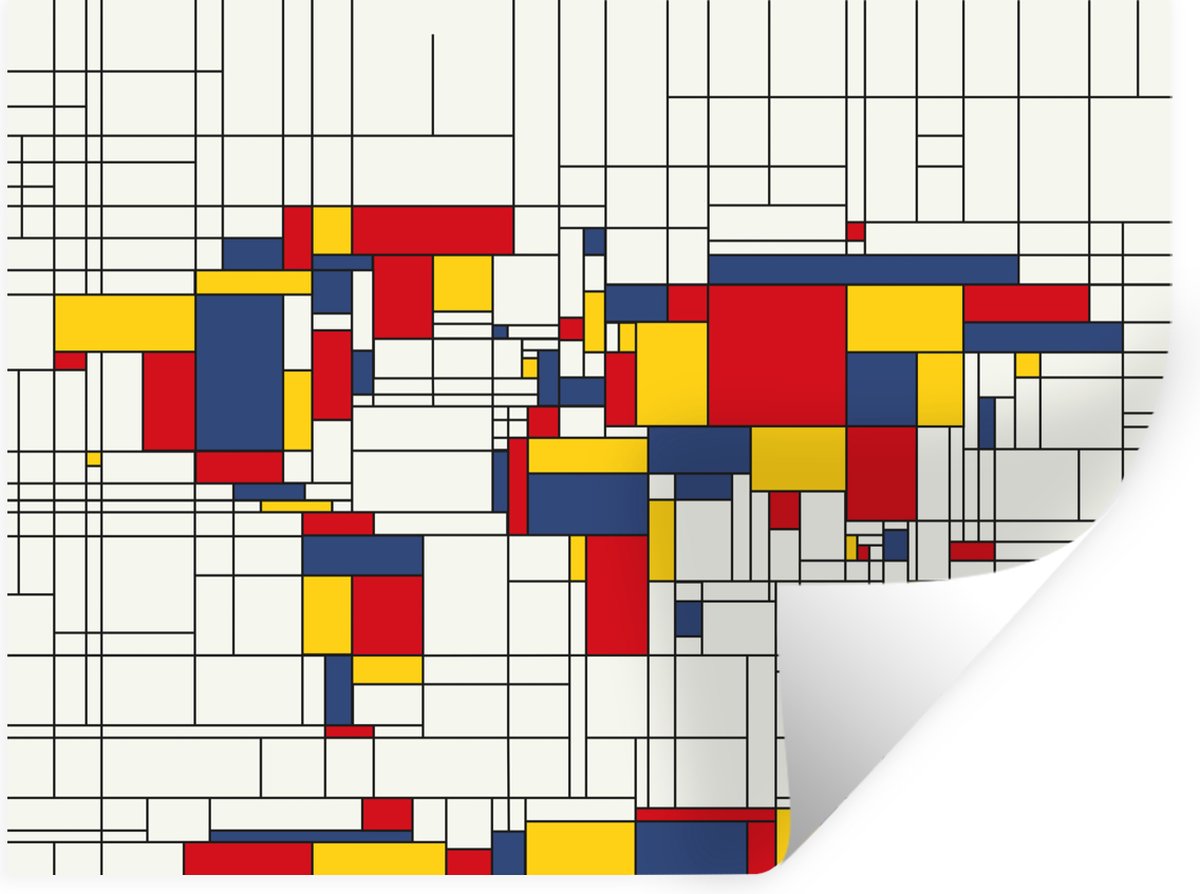 Muurstickers - Sticker Folie - Wereldkaart - Mondriaan - Kleuren - 120x90 cm - Plakfolie -