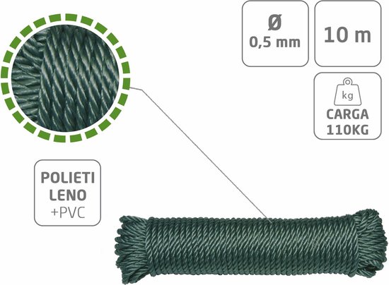 Corde paracorde AMIG - 3x - 10 mètres - D5mm - 110kg - polypropylène - vert