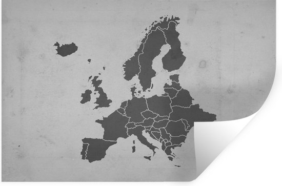 Muurstickers - Sticker Folie - Europakaart in een retro stijl - zwart wit - 120x80 cm - Plakfolie - Muurstickers Kinderkamer - Zelfklevend Behang - Zelfklevend behangpapier - Stickerfolie