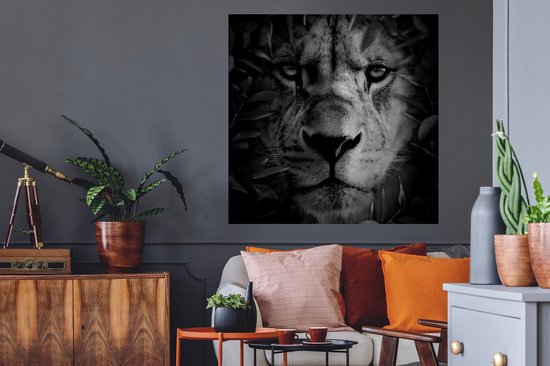 Muurstickers - Sticker Folie - Planten - Leeuw - Natuur - Zwart - Wit - 100x100 cm - Plakfolie - Muurstickers Kinderkamer - Zelfklevend Behang XXL - Zelfklevend behangpapier - Stickerfolie