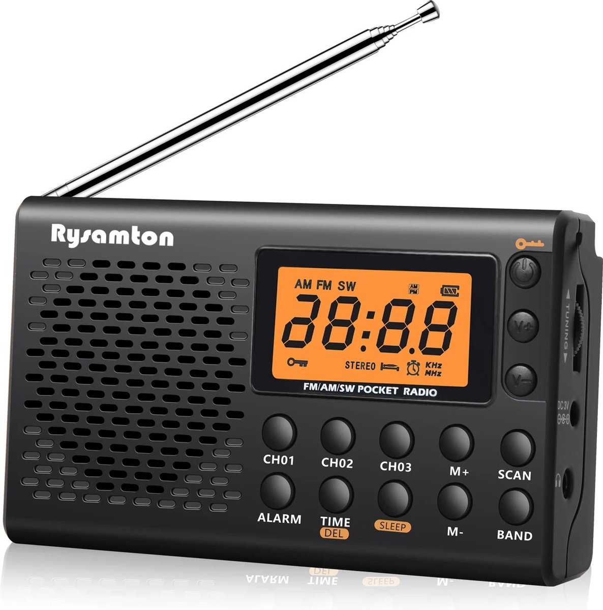 Rysamton Draagbare Radio - Radio - Radio op batterijen - met Slaaptimer en Wekkerfunctie - op Batterijen Werkende Radio
