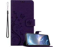 Cadorabo Hoesje geschikt voor HTC Desire 22 PRO in Paars - Beschermhoes in bloemmotief met magnetische sluiting, standfunctie en kaartsleuven Book Case Cover Etui