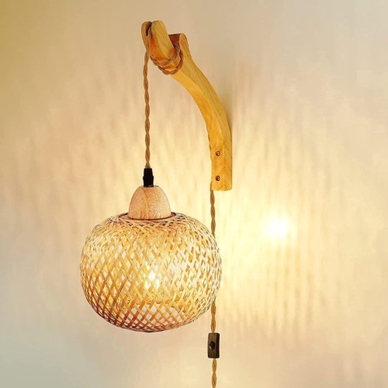 Houten Wandlamp - Bamboe Lantaarn - Rieten Wandlamp - Muurlamp van Hout