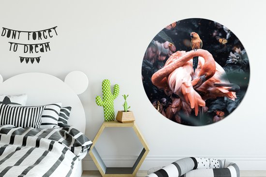 WallCircle - Cercle mural - Cercle mural - Plantes - Flamingo - Jungle - Aluminium - Dibond - ⌀ 140 cm - Intérieur et Extérieur