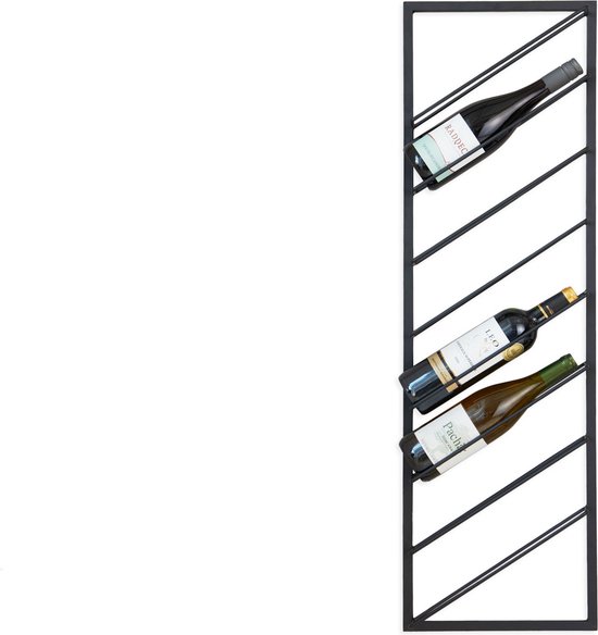 LIFA LIVING Wijnrek Pascalle - Modern - Zwart - Metaal - Schuine Lijnen - Rechthoekig - 30 x 9,5 x 99,5 cm