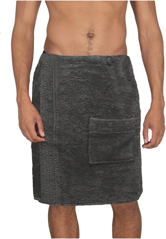 Kilt de sauna, serviette de sauna, tissu éponge, paréo, M- XXL, femme ou homme, gris anthracite avec broderie, 100% coton