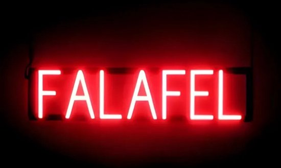FALAFEL - Lichtreclame Neon LED bord verlicht | SpellBrite | 67 x 16 cm | 6 Dimstanden - 8 Lichtanimaties | Reclamebord neon verlichting