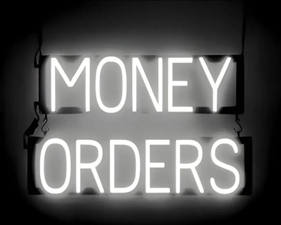 MONEY ORDERS - Lichtreclame Neon LED bord verlicht | SpellBrite | 61 x 38 cm | 6 Dimstanden - 8 Lichtanimaties | Reclamebord neon verlichting