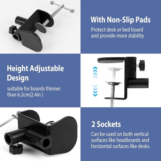 Lucky Trip Tabletstandaard voor bedhouder, 360 graden draaibaar, met stabiele aluminium arm voor iPad, tablets, telefoons of andere apparaten met 4,5 tot 12,9 inch scherm