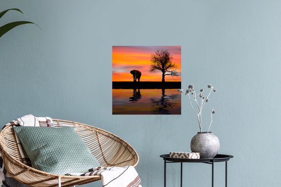 Stickers Stickers muraux - Éléphant et coucher de soleil - 30x30 cm - Feuille adhésive