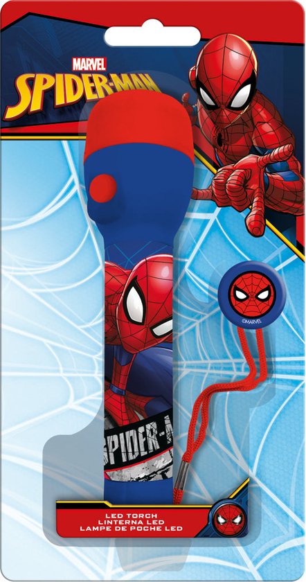 Marvel Spiderman kinder zaklamp/leeslamp - rood/blauw - kunststof - 16 x 4 cm