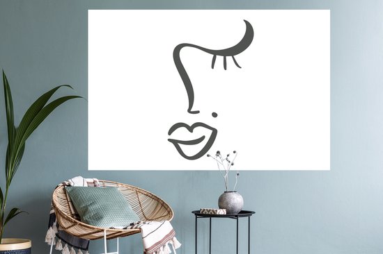 Stickers Stickers muraux - Visage - Abstrait - Zwart - Wit - 120x80 cm - Feuille adhésive