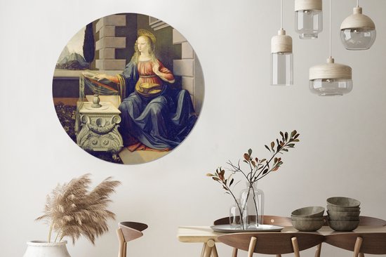 WallCircle - Wandcirkel ⌀ 140 - The Annunciation - Leonardo da Vinci - Ronde schilderijen woonkamer - Wandbord rond - Muurdecoratie cirkel - Kamer decoratie binnen - Wanddecoratie muurcirkel - Woonaccessoires