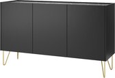 PASCAL MORABITO Buffetkast met 3 deuren - Zwart, zwart marmereffect en goudkleurig - PIOLUN - van Pascal Morabito L 144 cm x H 83 cm x D 37 cm