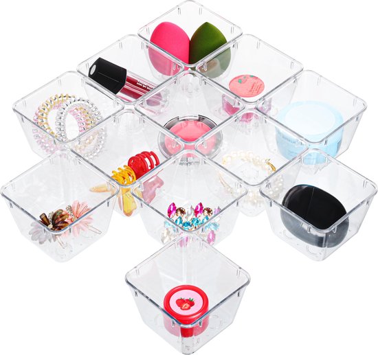 Foto: Belle vous 12 delige lade organizer vierkante organizer bakjes doorzichtig voor lades keuken badkamer bureau of kantoor make up organizer