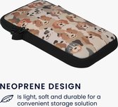kwmobile Tasje voor smartphones XL - 6,7/6,8" - Hoesje van neopreen in wit / lichtbruin / grijs - Phone case met nekkoord - Honden Ontwerp design