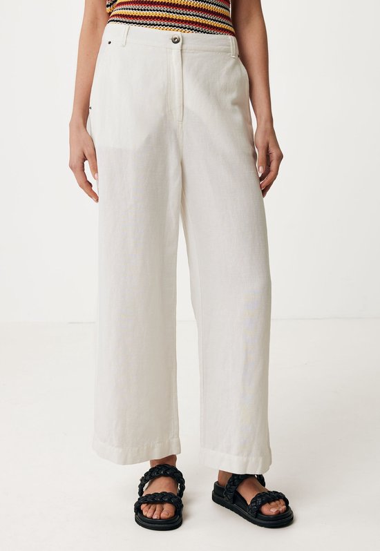 Mexx Cropped Washed Linen Broek Dames - Wit