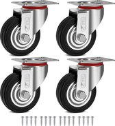 GBL Heavy Duty Castors + Screws - 75mm - Up to 200kg - Set of 4 Silent Casters without Marks for Furniture - Rubber Covered Trolley Wheels - Silver Castors