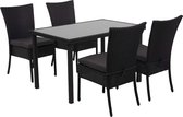 Poly-rattan set MCW-G19, zitgroep balkon/lounge set, 4x stoel+tafel, 120x75cm ~ zwart, donkergrijze kussens