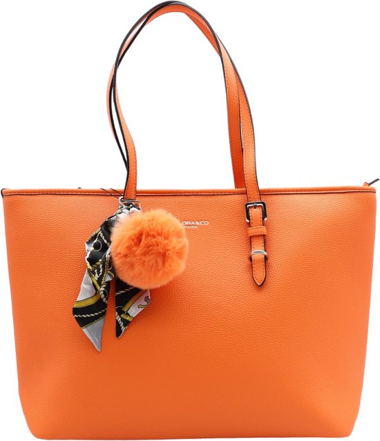 Flora&Co - sac à bandoulière/shopper - soft - adapté aux dossiers A4 ou ordinateur portable - orange - idéal pour l'école ou le travail