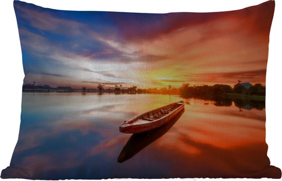 Buitenkussens - Boot - Water - Zonsondergang - Oranje - Water - 60x40 cm - Weerbestendig