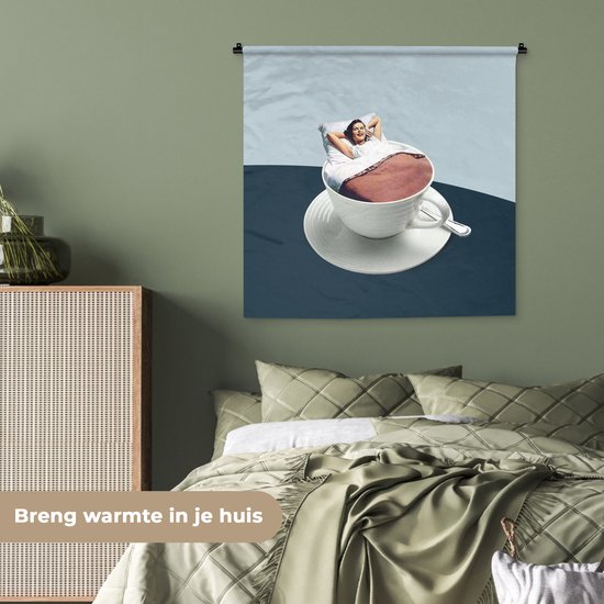 Tenture murale - Toile murale - Femme - Café - Vintage - 90x90 cm - Tapisserie