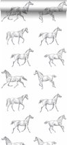 Walls4You behang paarden grijs en wit - 935281 - 53 cm x 10,05 m
