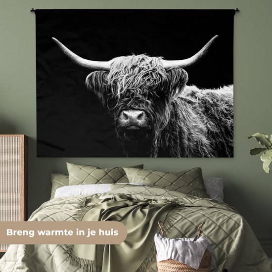 Tapisserie - Tapisserie - Highlander écossais - Vache - Zwart - Wit - Animaux - 180x135 cm - Tapisserie