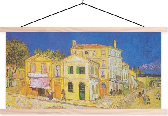 Posterhanger incl. Poster - Schoolplaat - Het gele huis - Vincent van Gogh - 150x75 cm - Blanke latten
