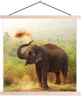 Posterhanger incl. Poster 60x60 cm - Schoolplaat - Olifant - Dieren - Bos - Bomen - Textielposter - Blanke latten