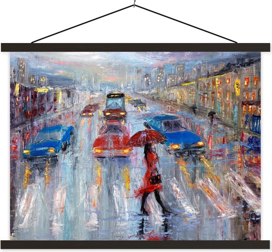 Support pour affiches avec affiche 40x30 cm - Affiche scolaire - Peinture - Peinture à l'huile - Voiture - Passage piéton - Affiche textile - Lattes noires