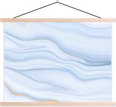 Posterhanger incl. Poster 60x45 cm - Schoolplaat - Marmer - Golf - Blauw - Patronen - Marmerlook - Pastel - Textielposter - Blanke latten