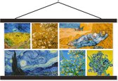 Posterhanger incl. Poster 90x45 cm - Schoolplaat - Van Gogh - Collage - Sterrennacht - Textielposter - Zwarte latten