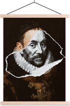 Posterhanger incl. Poster 60x80 cm - Schoolplaat - Willem van Oranje -Adriaen Thomasz - Zwart - Wit - Textielposter - Blanke latten