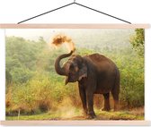 Posterhanger incl. Poster 60x40 cm - Schoolplaat - Olifant - Dieren - Bos - Bomen - Textielposter - Blanke latten