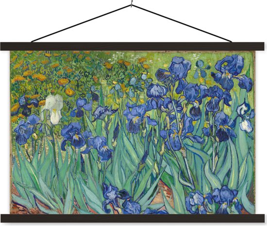 Posterhanger incl. Poster - Schoolplaat - Irissen - Vincent van Gogh - 90x60 cm - Zwarte latten