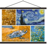 Posterhanger incl. Poster 60x45 cm - Schoolplaat - Van Gogh - Sterrennacht - Collage - Textielposter - Zwarte latten