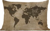 Buitenkussens - Tuin - Vintage wereldkaart met de quote Just go - 60x40 cm