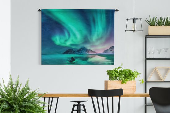 Tapisserie - Aurores boréales - Etoiles - Paysage - Norvège - 120x90 cm - Tapisserie