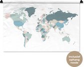 Wandkleed WereldkaartenKerst illustraties - Wereldkaart met landen in pastelkleuren met vage grenzen op een witte achtergrond Wandkleed katoen 90x60 cm - Wandtapijt met foto