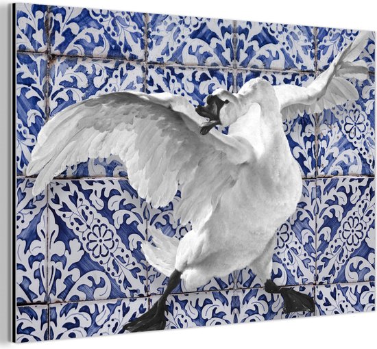 Décoration murale Métal - Aluminium Peinture Industrielle - Cygne - Art - Bleu de Delft - Peinture - Maîtres anciens - 60x40 cm - Dibond - Photo sur aluminium - Décoration murale industrielle - Pour le salon / chambre